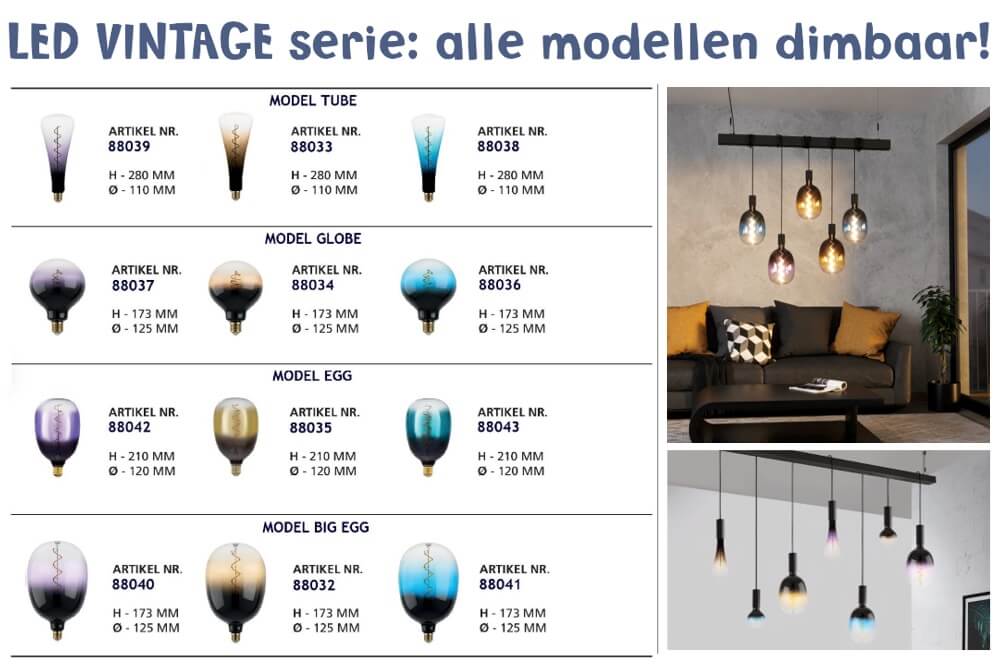 LED Vintage Big Egg 180mm 4 watt E27 dimbaar | Blauw