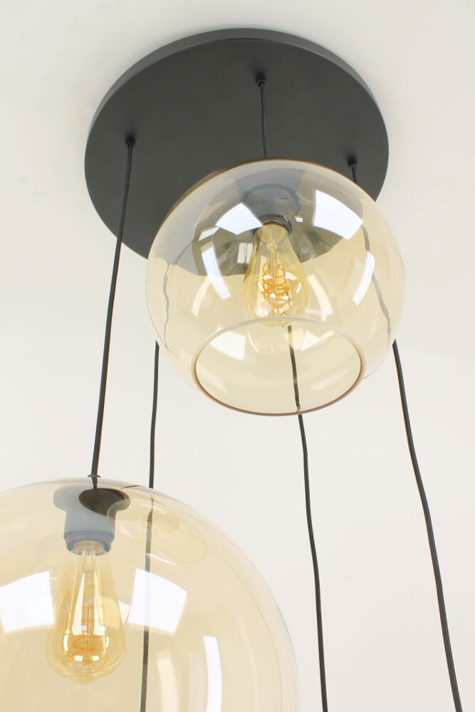 5-lichts hanglamp BALLOON goudkleurig glas | Ronde plafondplaat 45 cm