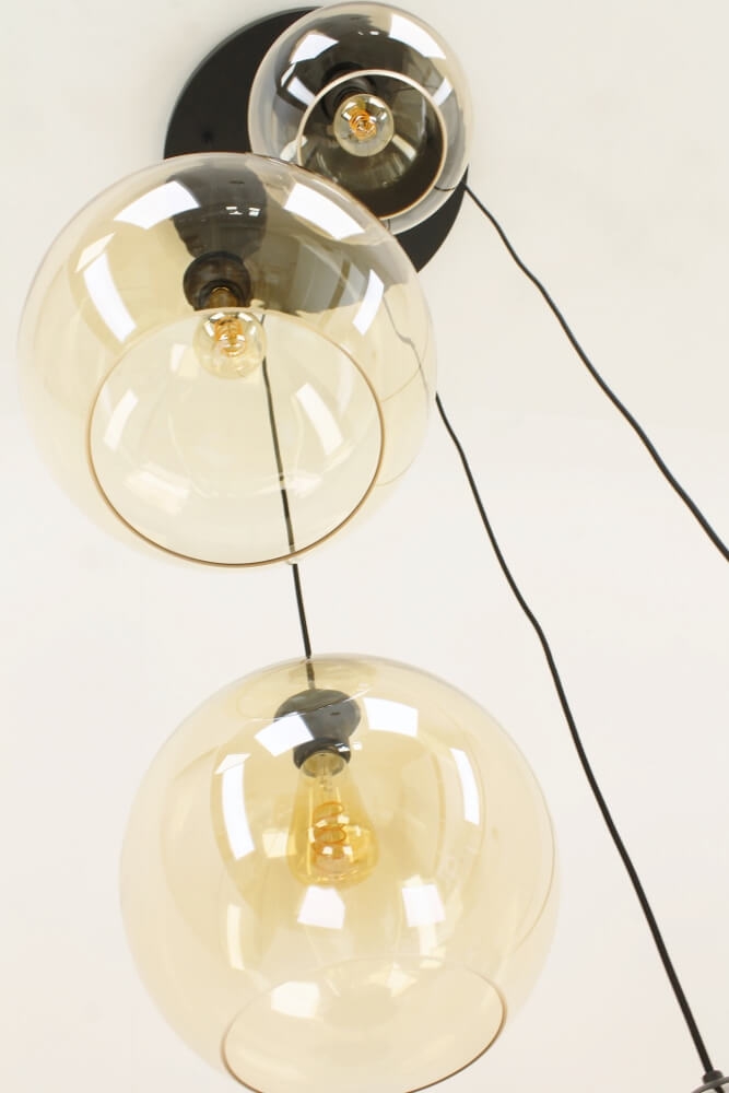 5-lichts hanglamp BALLOON goudkleurig glas | Ronde plafondplaat 45 cm