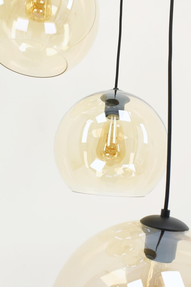 5-lichts hanglamp BALLOON goudkleurig glas | Ronde plafondplaat 45 cm