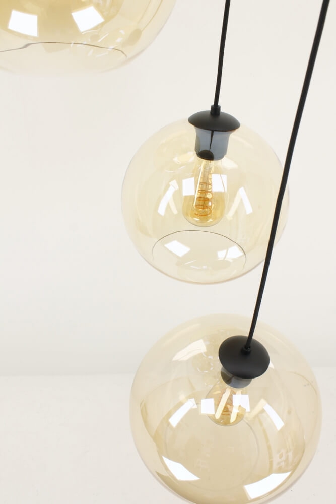 5-lichts hanglamp BALLOON goudkleurig glas | Ronde plafondplaat 45 cm