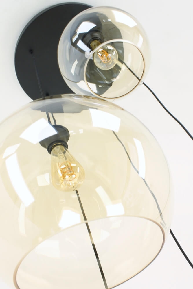 5-lichts hanglamp BALLOON goudkleurig glas | Ronde plafondplaat 45 cm