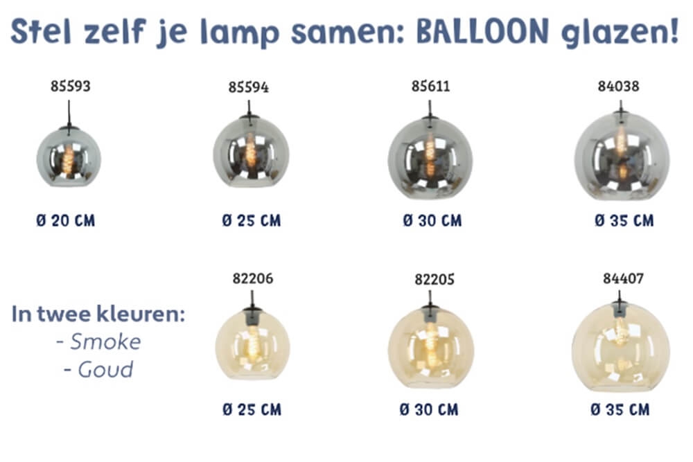 Los glas BALLOON metallic smoke zwart | Ø 35 cm