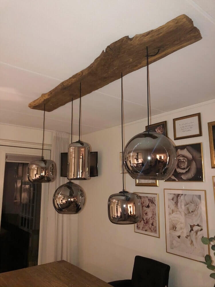 8-lichts hanglamp BY EEFFY metallic smoke zwart | Brede balk 160 cm