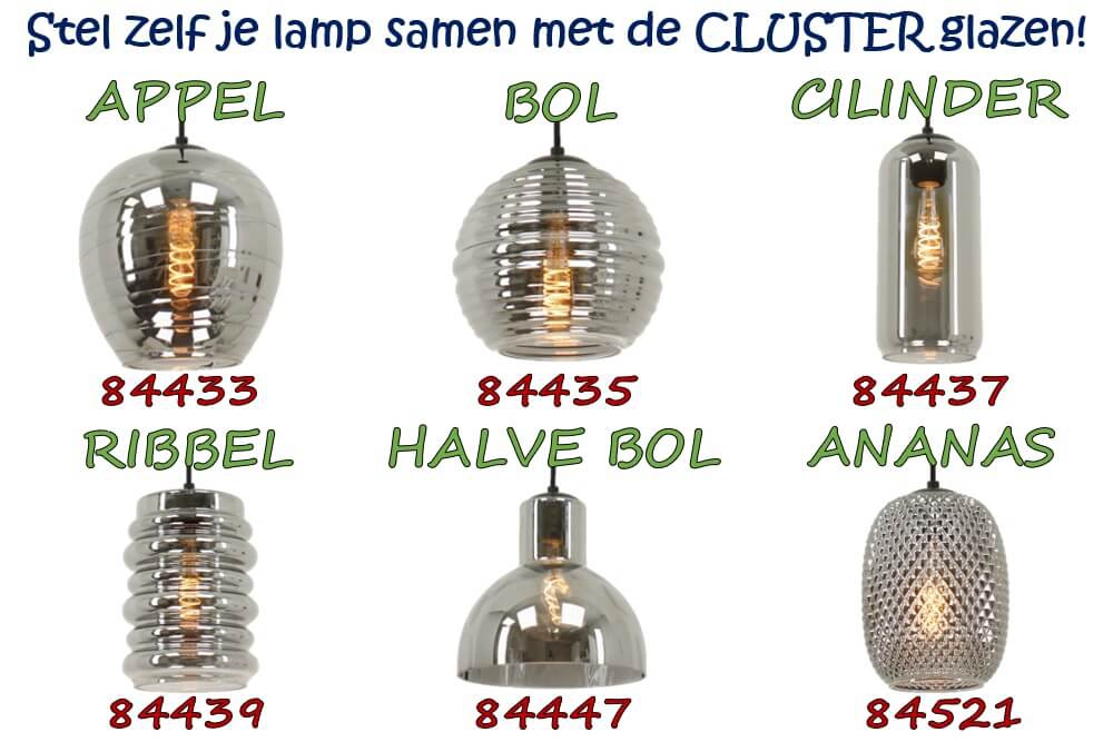 Los glas CLUSTER / MERINO metallic smoke zwart | Cilinder Ø 11,5 cm