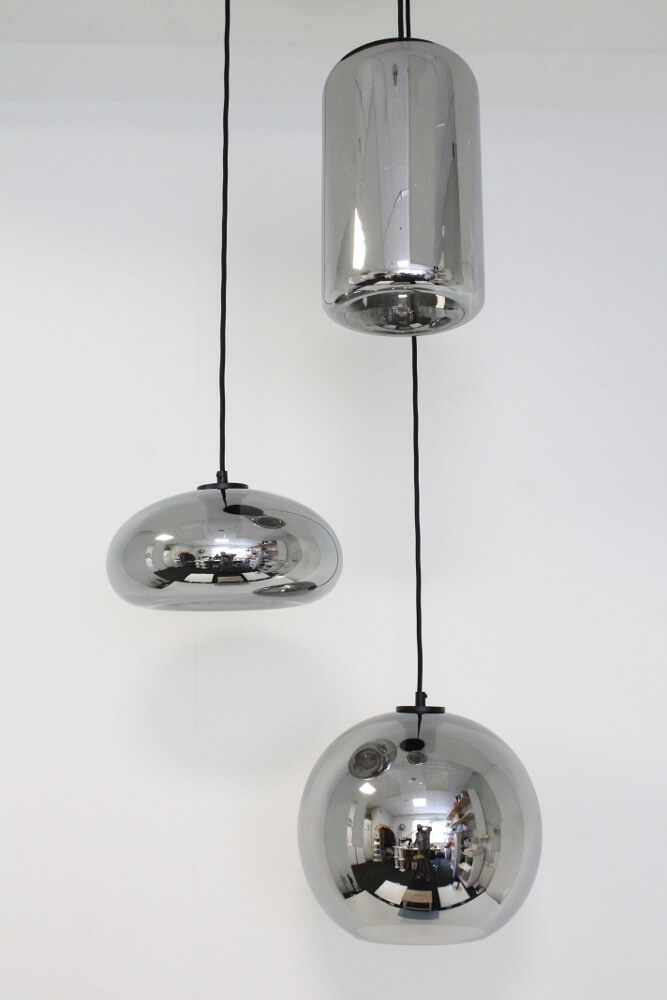 3-lichts hanglamp BY EEFFY II metallic smoke zwart | Ronde plafondplaat 35 cm