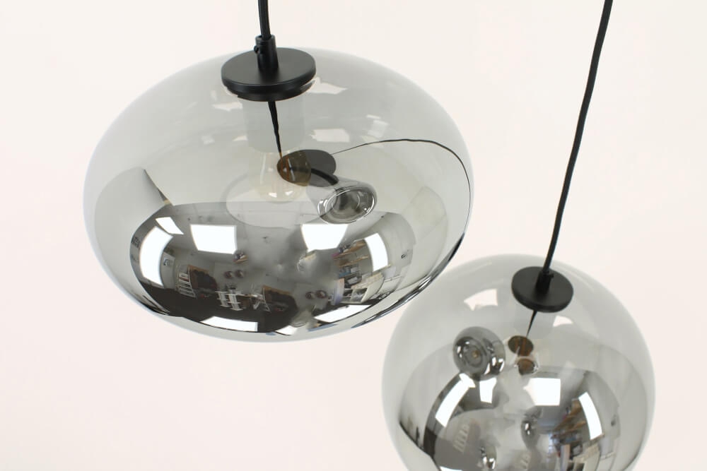 3-lichts hanglamp BY EEFFY II metallic smoke zwart | Ronde plafondplaat 35 cm