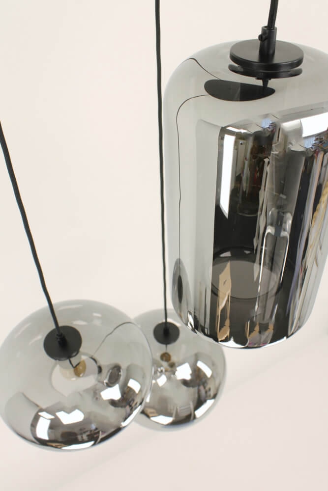 3-lichts hanglamp BY EEFFY II metallic smoke zwart | Ronde plafondplaat 35 cm