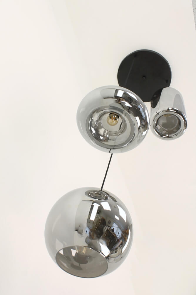3-lichts hanglamp BY EEFFY II metallic smoke zwart | Ronde plafondplaat 35 cm