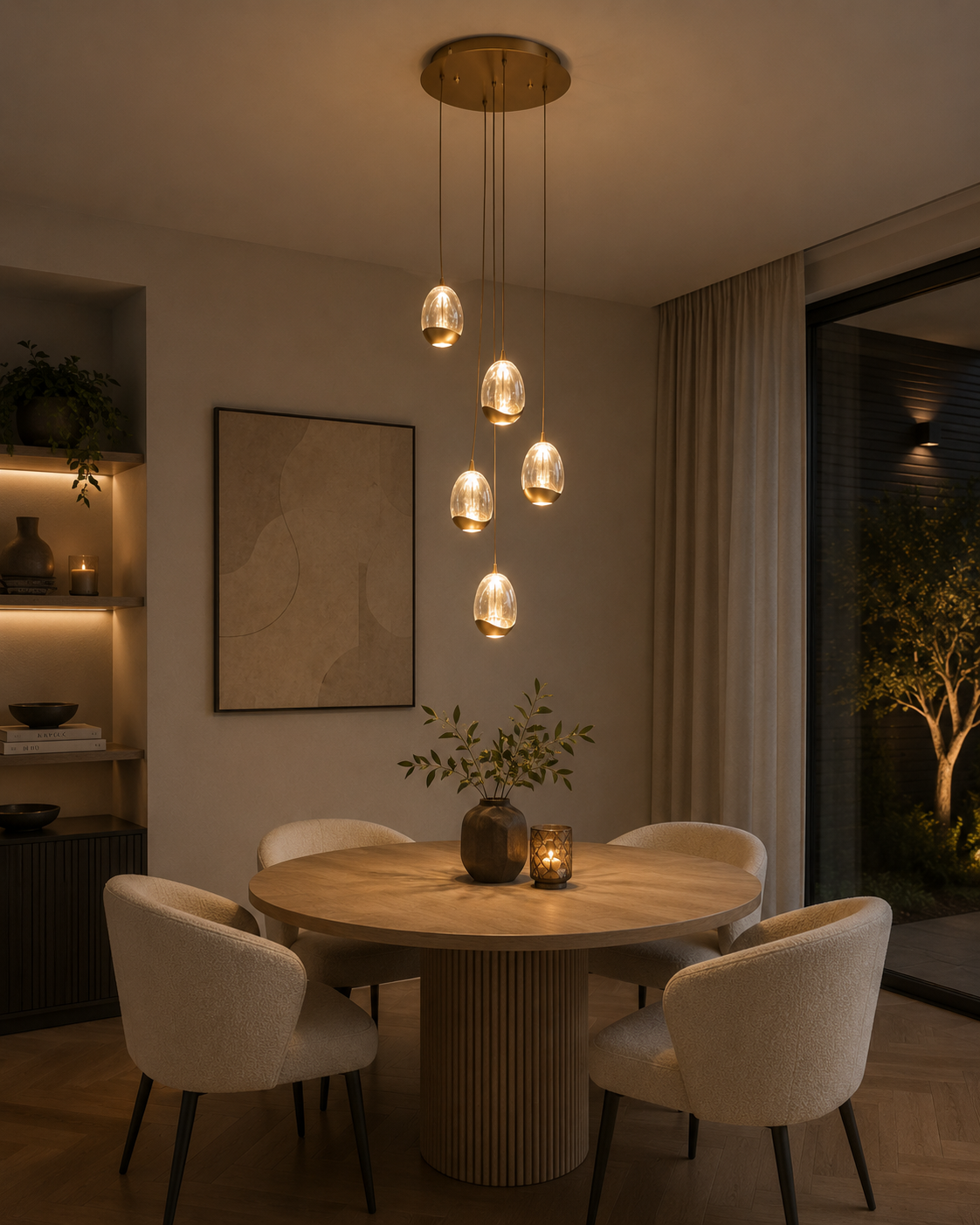 Chique hanglamp EGG GOLD 5-lichts | Champagne