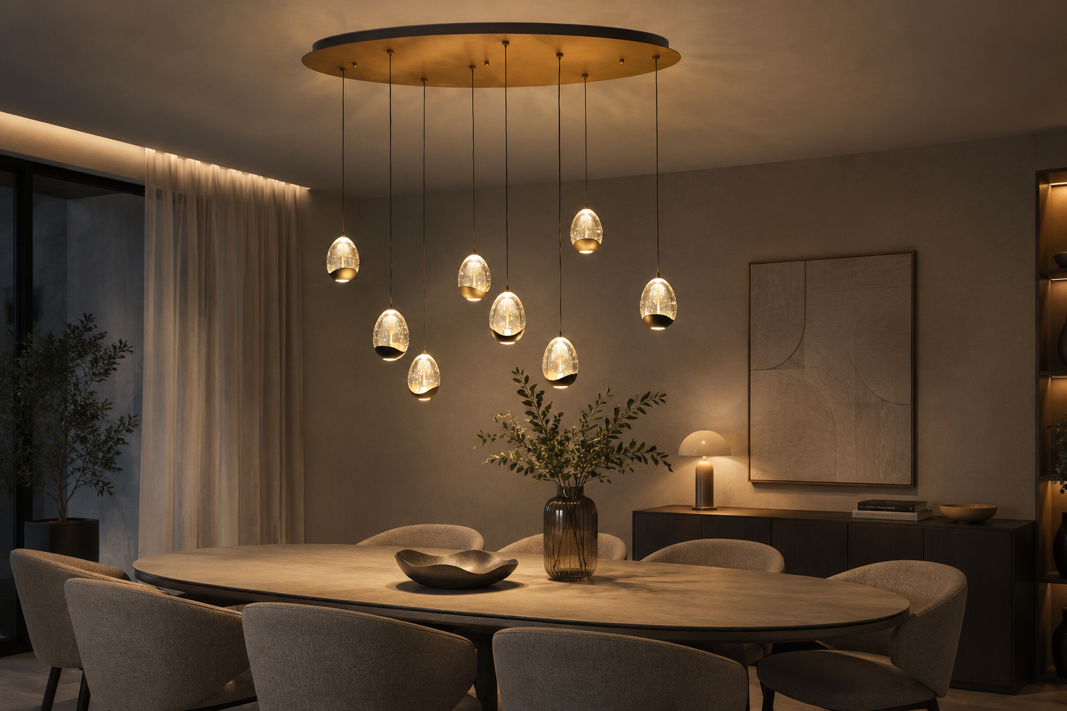 Chique hanglamp EGG GOLD 8-lichts | Champagne