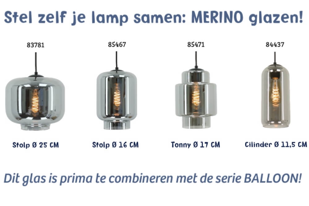 Los glas MERINO metallic smoke zwart | Stolp Ø 25 cm