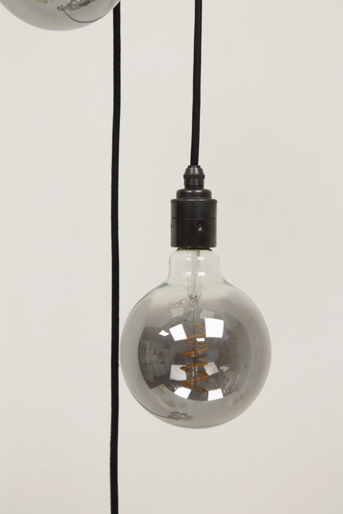 Hanglamp NUMBER THREE zwart | 3 dimbare globes SMOKE 125mm