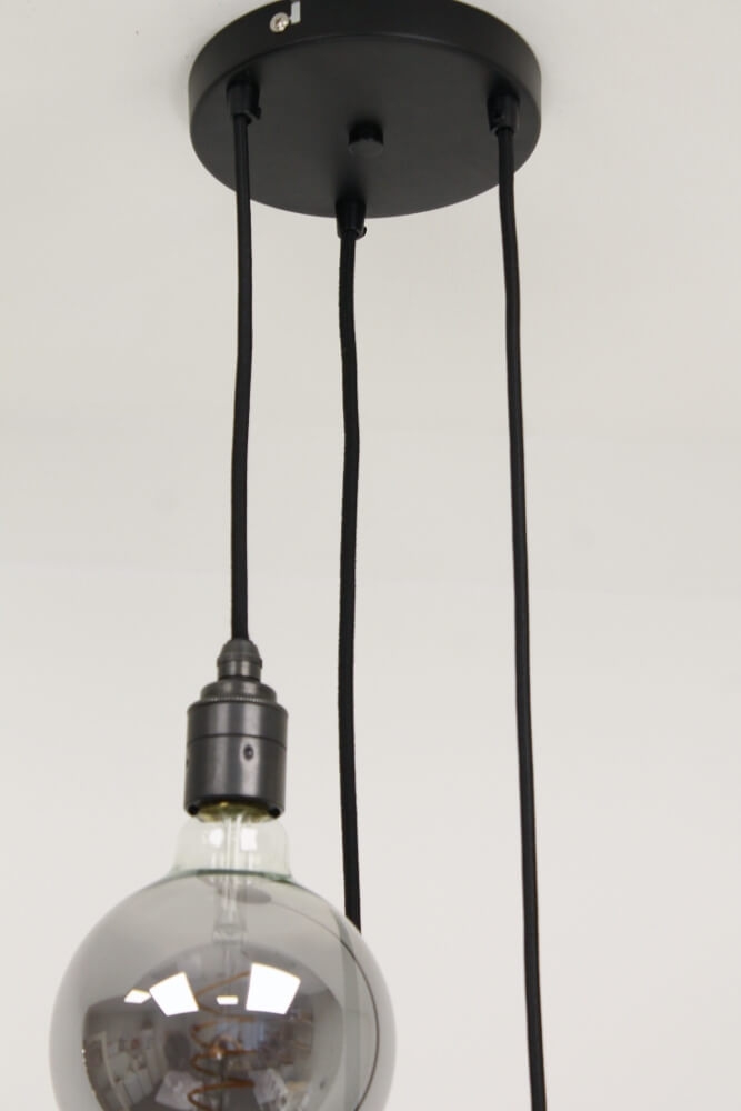 Hanglamp NUMBER THREE zwart | 3 dimbare globes SMOKE 125mm