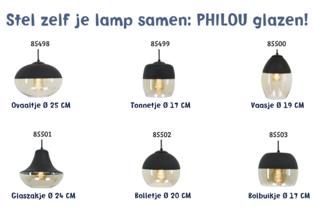 Los glas PHILOU zwart / amber fumé | Bolbuikje Ø 19 cm