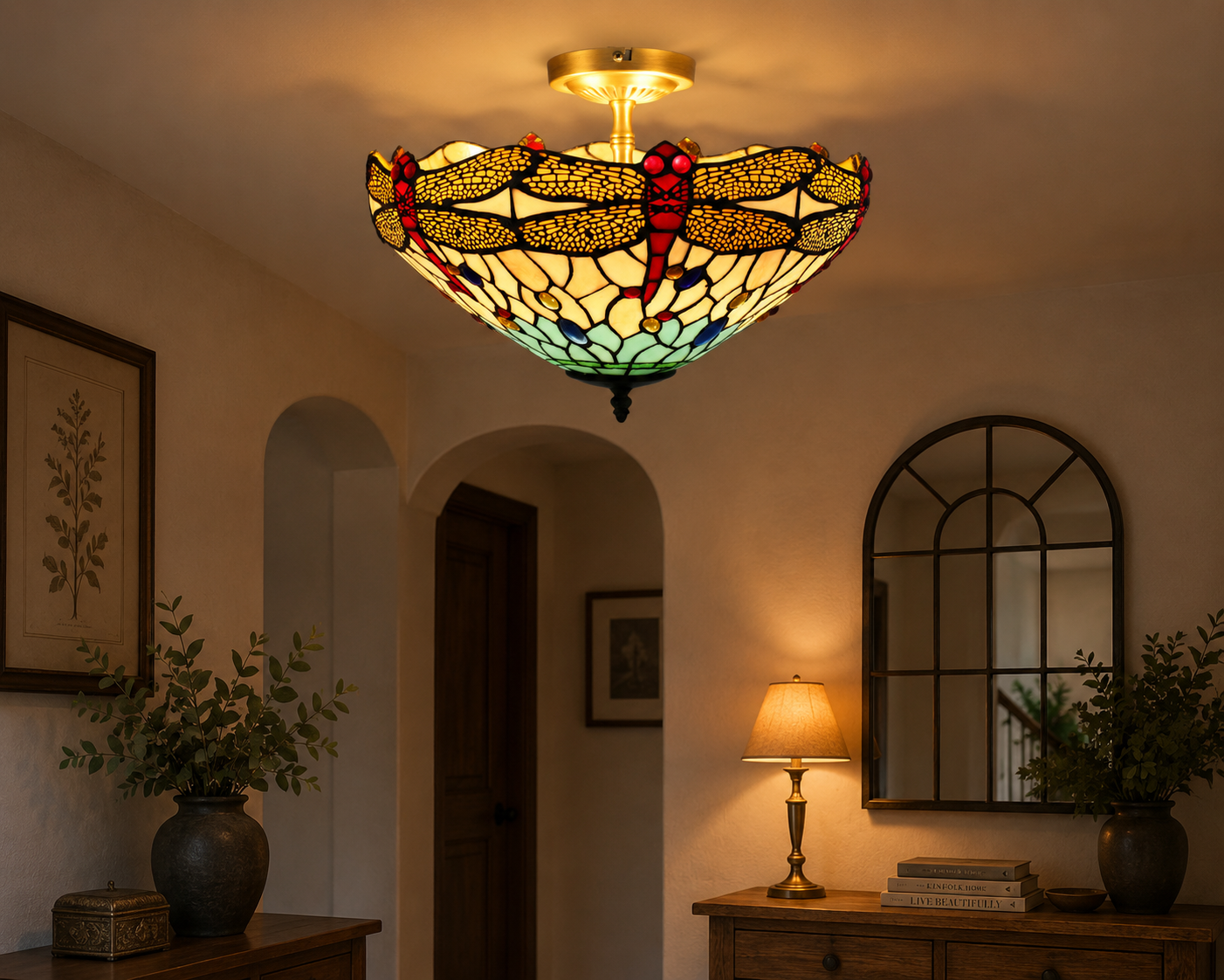 Klassieke plafondlamp TIFFANY | Glas in loods