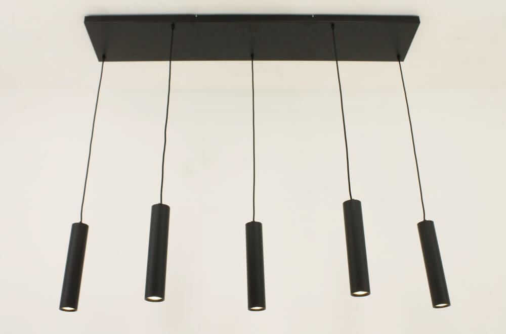Minimalistische koker hanglamp RUNNY 5-lichts 130x25 cm | Zwart
