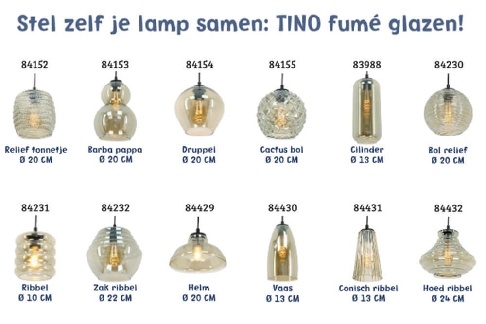 Zwarte tafellamp TINO smoke fumé glas | Cactus bol Ø 20 cm