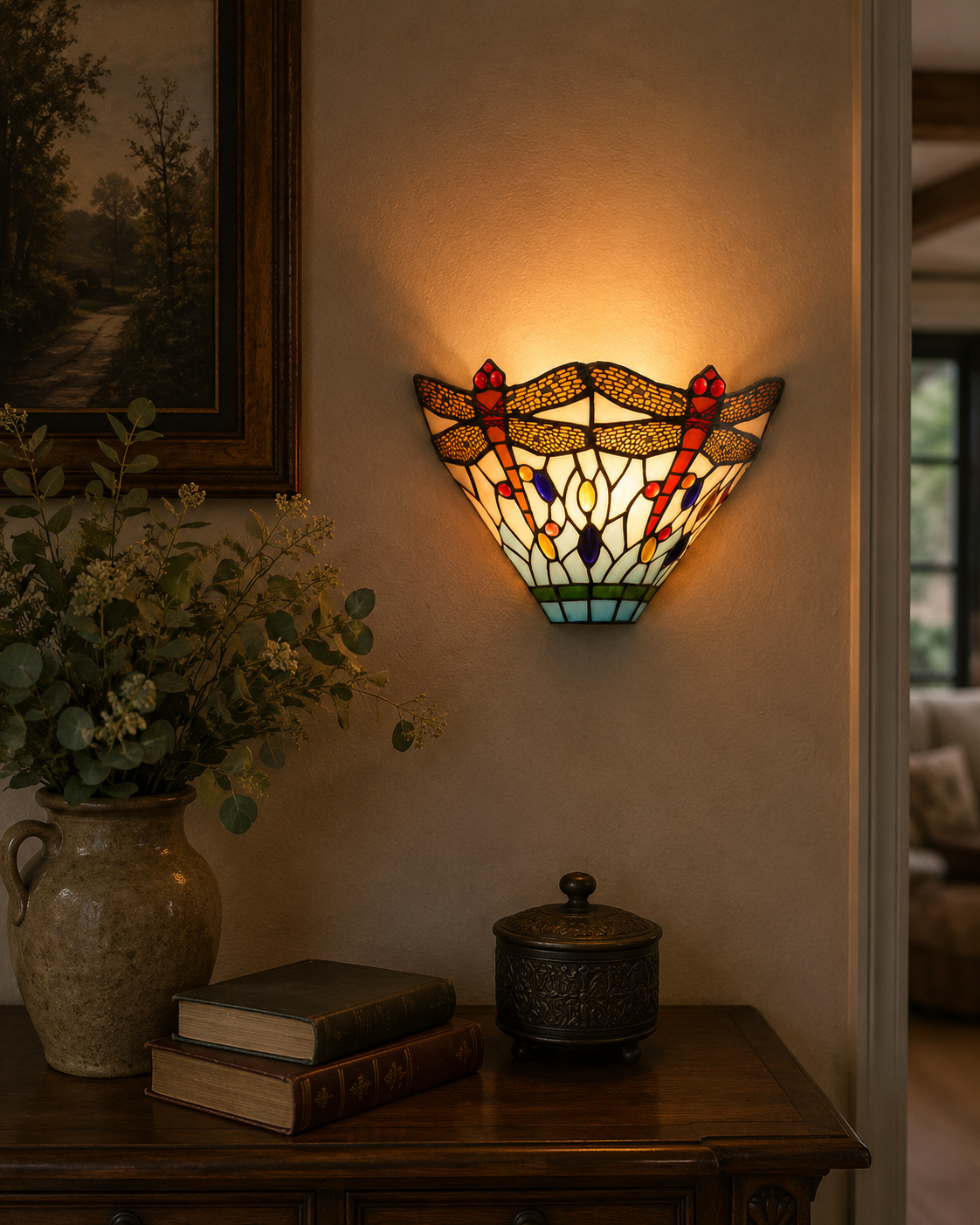 Klassieke wandlamp TIFFANY | Glas in loods